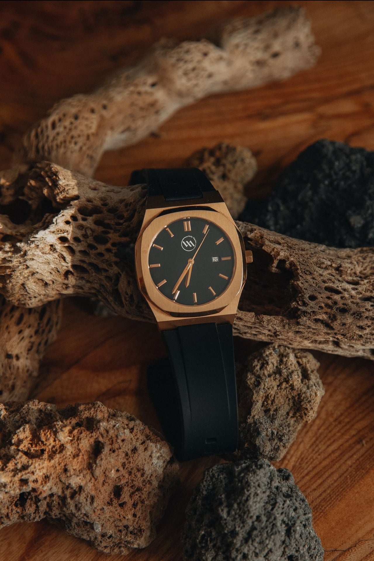 Apollo Rose Gold Stainless Steel Black Strap - 41mm