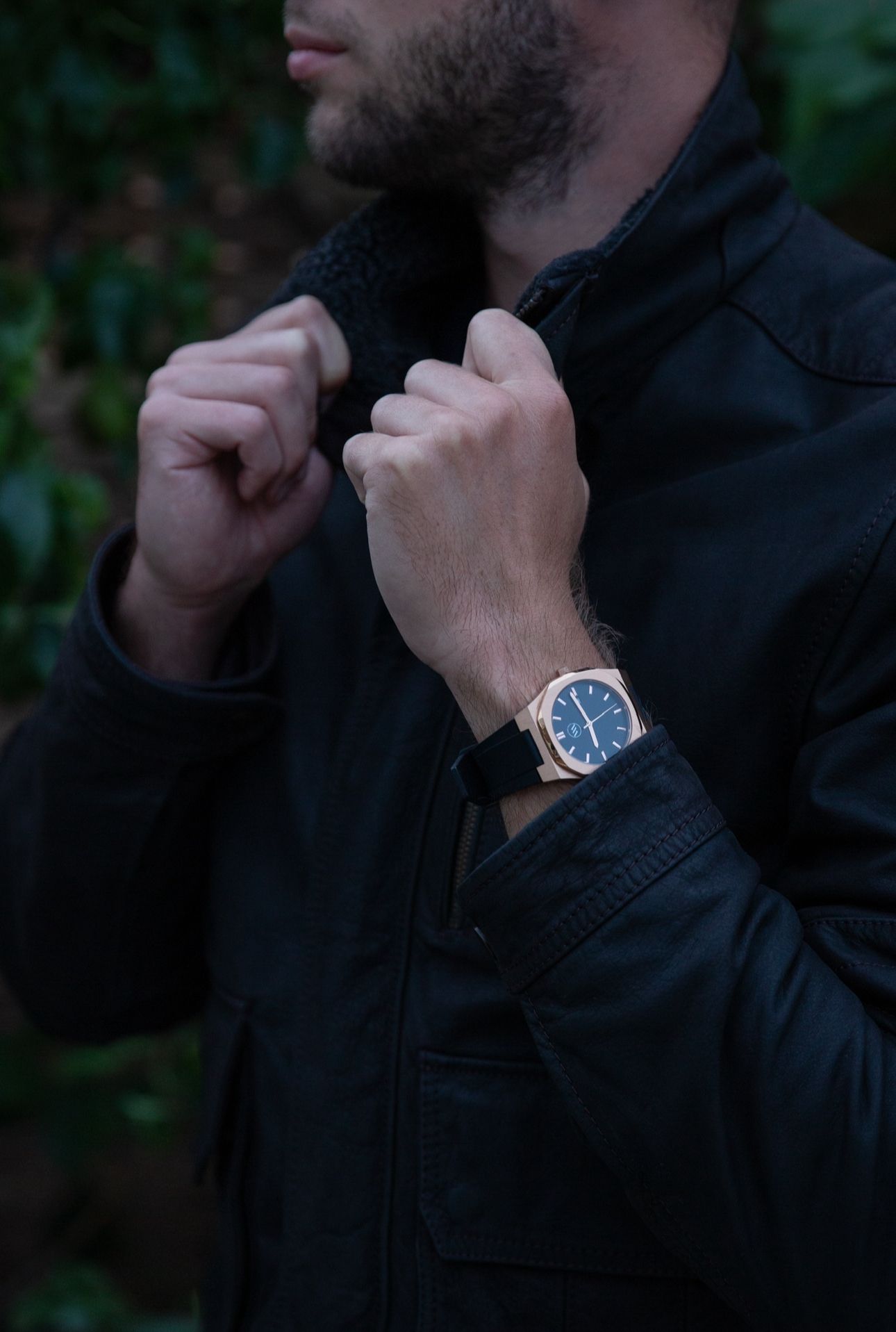 Apollo Rose Gold Stainless Steel Black Strap - 41mm